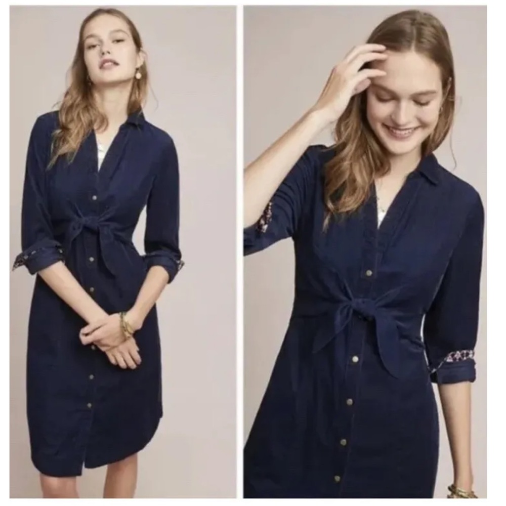 NWOT Maeve Anthropologie Winchester Corduroy navy blue dress xs